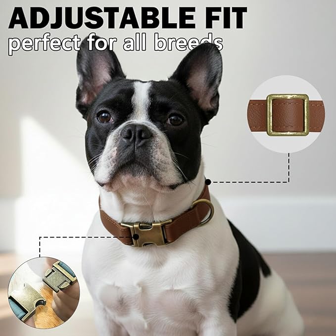 Dog Collars for Small Dogs Silicone Leather Dog Collars Soft Flexible Waterproof Odor-Proof Durable Thick Classic Adjustable Pet Puppy Collar (Brown, Small (9-14" Neck))