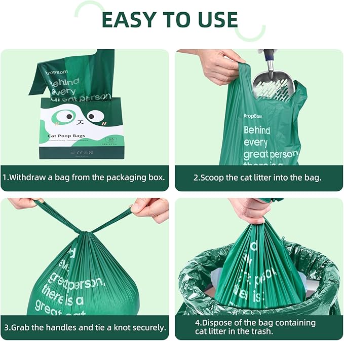 60 Count Cat Poop Bags Large Pet Waste Sacks with Handles, Disposable Litter Bags for Pet Poop, Extra-Thick Waste Bags Easy Tie Leak-Proof Strengthen Unscented