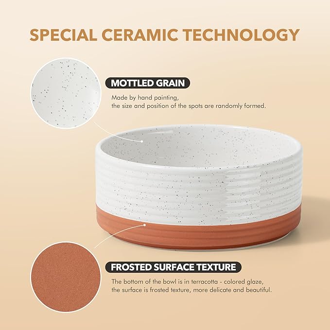 Ceramic 8.2inch Raised Dog Bowl Set, Elevated with Acacia Wood Stand, Food and Water Bowl for Large Breed Dogs, Weighted Pet Dishes(60oz, Vanilla White)