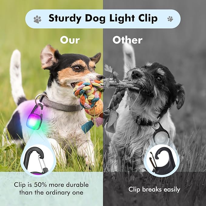 Dog Lights for Night Walking,2 Pack LED Rechargeable Safety Dog Collar Light Clip On with 4 Modes,IP68 Waterproof for Night Walking,Camping,Running, Hiking, Cycling