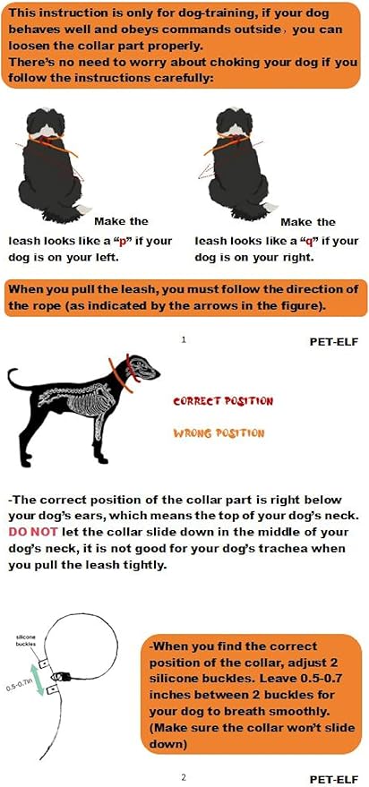 PET-ELF 1/2” x 4.9 ft Adjustable Slip Lead for Medium to Giant Dogs, No Pull Outdoor Training Leash, Tactical, Durable Nylon Rope, Reflective Material, Traffic Handles, Orange,1 Pack