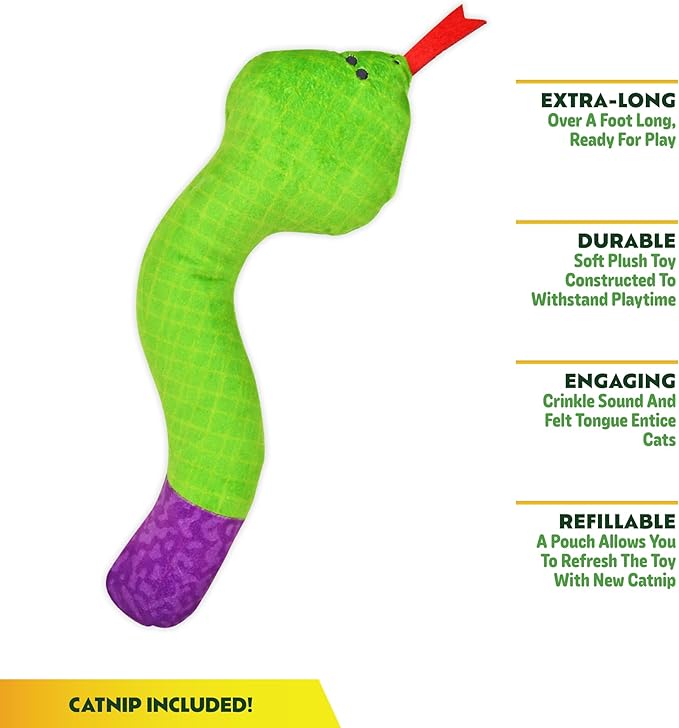 KITTY KA-ZOOM Snake Toy and Chicken Treat Bundle for Cats | High Potency Hand Harvested Fresh Catnip | Soft Plush for Engaging Play | Low Calorie Carefully Crafted Treats
