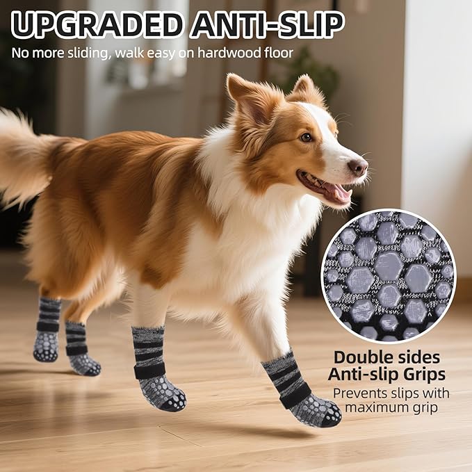 PUPTECK Non Slip Dog Socks to Prevent Licking for Hardwood Floors, Shoes for Hot Pavement Summer Small Medium Large Size Dogs Traction Control Booties Paw Protectors Boots Cold Winter