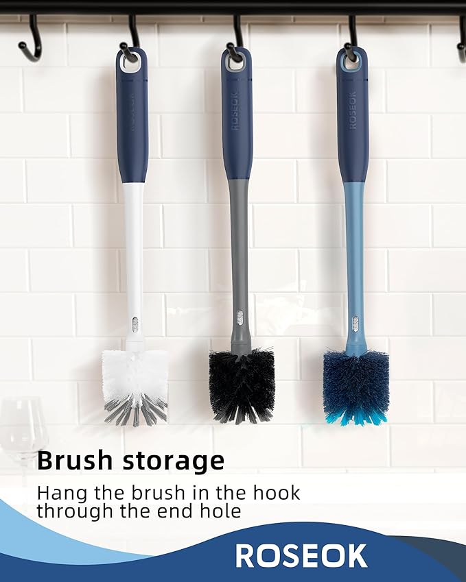 ROSEOK 2in1 Bottle Scrubbing Brush with Straw Brush has Long and Comfortable Handle, Cleaning Glass, Sports Bottle, Coffee Mug,1 Pack, Grayish Blue