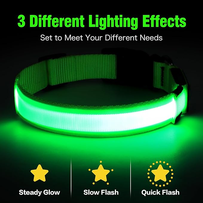 Illumifun LED Dog Collar, USB Rechargeable Light Up Collar, Flashing Pet Safety Light Glow in The Dark (Green, X-Large)