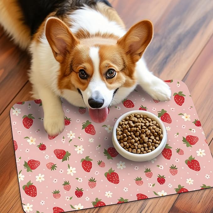 Patterned Cat & Dog Bowl Mat for Food and Water, 12"×20" Quick Dry Absorbent Pet Feeding Mat, Eco-Friendly Dog Placemat