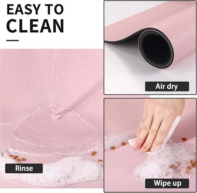 Dog Food Mat - Absorbent Cat Mat for Food and Water, No Stains Pet Feeding Bowl Mat, Easy to Clean Pet Placemats, Quick Dry Dog Water Dispenser Mat for Messy Drinkers | Paw Pink 12"x 19"