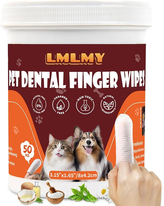 Dog Dental Wipes - Dental Finger Wipes for Cats & Dogs - Dog Toothbrush Finger Dental Wipes to Remove Plaque & Tartar,Effective Teeth Cleaner (Small)