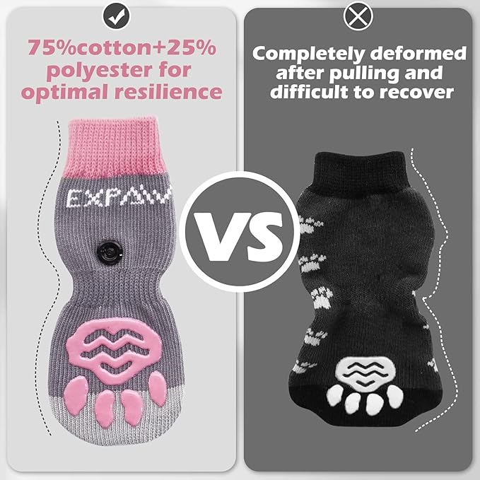 EXPAWLORER 6PCS Anti-Slip Dog Socks to Prevent Licking Paws,Dog Shoes for Hot Pavement,Best Paw Protector Traction Control on Hardwood Floor,Dog Booties for Puppy Small Medium Large Senior Dogs