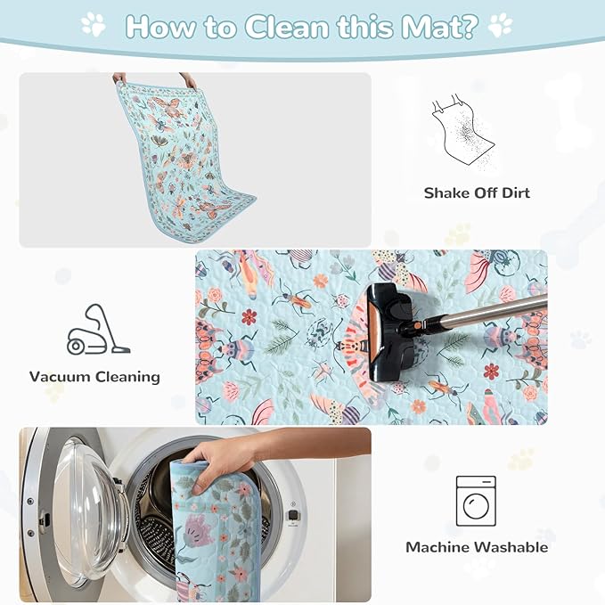 Lahome Washable Reusable Pee Pads for Dogs - Blue Butterfly & Insect Print 2 Pack Puppy Pads, Super Absorbent & Waterproof Training Mats for Crate & Floor - Leakproof with Non-Slip Backing (36"x48")
