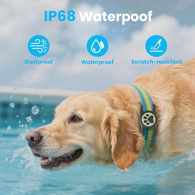 Waterproof Dog Collar AirTag Holder,Stretchy Silicone Full Body Covered AirTag Holder for Dog Cat Collars (Black-Luminous)