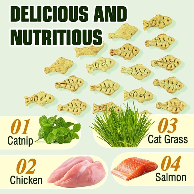 HavenJanny 13.4oz/380g Cat Grass Treats, Cat Dental Treats Hairball Control, Chicken Catnip Cats Grass Flavor, Cats Treat Snacks Biscuits for Teeth Cleaning Training