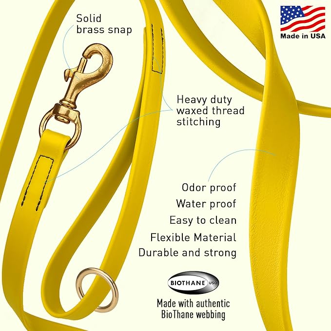 Viper Biothane K9 Working Dog Leash Waterproof Lead for Tracking Training Schutzhund Odor-Proof Long Line with Solid Brass Snap for Puppy Medium and Large Dogs 20in, Lemon Yellow
