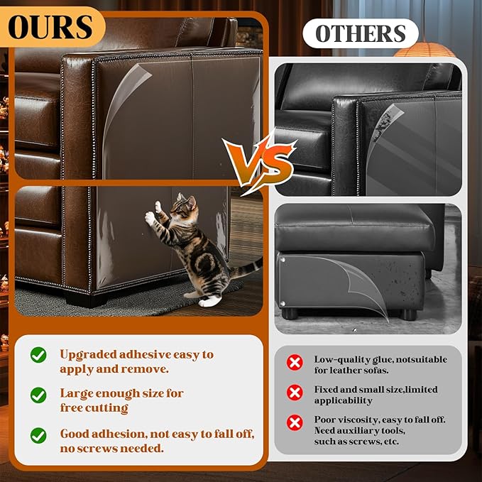 200"x16" Cat Scratch Furniture Protector for Leather Furniture,Couch Protector from Cat Claws,Anti Scratch Stop Scratching Adhesive Tape,Easy to Remove,No Pins