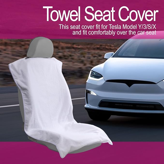 LoyaGour Car Seat Towel Covers Front Seats Protector for Gym and Workout, Automotive Washable Driver Cars Seat Sweat Cover for Dog, Compatible with Tesla Model Y Juniper/3/X/S (Fleece White, 1Pcs)