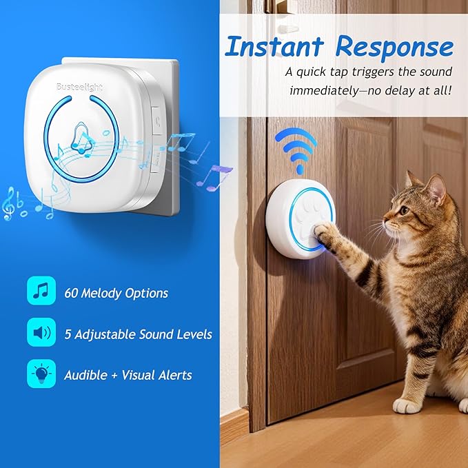 Soft Ring Dog Potty Bell for Training – Wht Wireless Dog Door Bell with 1000ft Range, LED Alert, 60 Tones, Waterproof Dog Bells to Go Outside – Bell for Dogs to Ring to Go Potty(2 Bells & 1 Receiver)