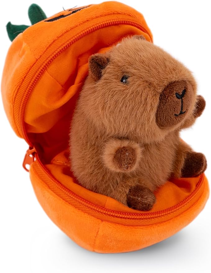 Plushland Halloween Zip-Up Pumpkin Stuffed Animal Plush Toys,Hideaway Spooky Black Cat Bat Ghost Capybara Plush Halloween Toy for Festive Decorations & Fun Surprises 6 Inches (Capybara)
