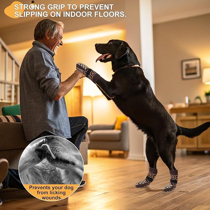 Anti Slip Dog Socks with Four Sides Grips for Hardwood Floors, Extra Traction Control No Twist - Dog Shoes Paw Protector for Hot Pavement to Prevent Licking Paws for Small Medium Large Dogs, M