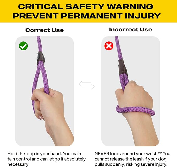 Fida Slip Leads for Dogs, 4 FT x 1/2" Dog Leash Heavy Duty Comfortable Strong Rope Lead for Large, Medium Dogs, No Pull Pet Training Leash with Highly Reflective,Purple