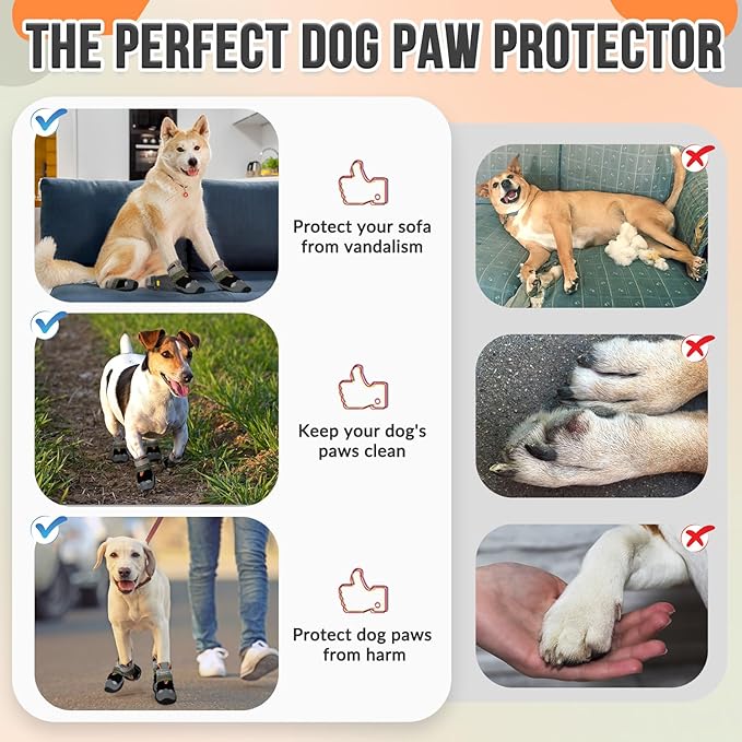 SlowTon Dog Shoes for Large Small Medium Dogs - Waterproof Dog Boots for Summer Hot Pavement, Paw Protector for Outdoor Walking Winter Snow, Anti-Slip Rubber Dog Booties for Hardwood Floor (B, 8)