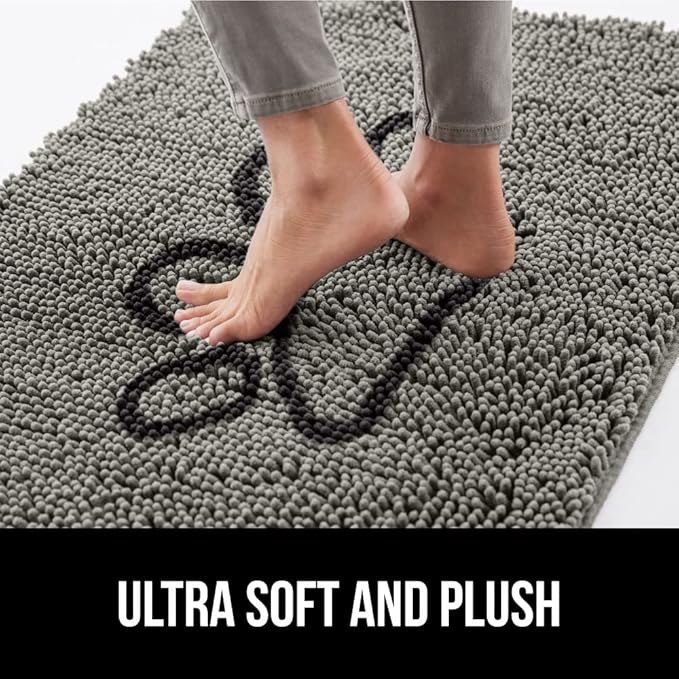 GORILLA GRIP SOAKSTOPPER Dog Door Mat, 36x24 Machine Washable Rug Absorbent Doormat Captures Moisture Mud Dirt, Quick Dry Soft Chenille Entryway Rugs Indoor Entrance Mats for Dog Paws, Paw Gray