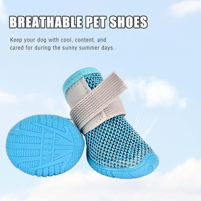 Soft Dog Shoes for Small Dogs, Anti-Slip Dog Boots for Winter Snowy Day, Summer Hot Pavement, Breathable Dog Paw Protectors for Outdoor Walking Running, Size 5, Blue