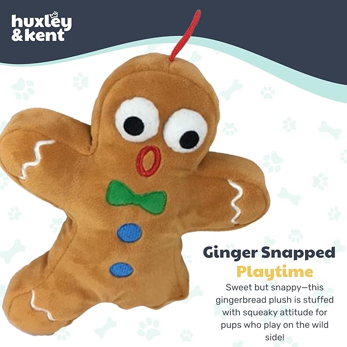 Huxley & Kent Funny Dog Toy w/Squeaker – Holiday Power Plush Squeaky Dog Toys for Small, Medium & Large Dogs – Soft Stuffed Animal for Indoor Play & Fetch - Ginger Snapped, Large