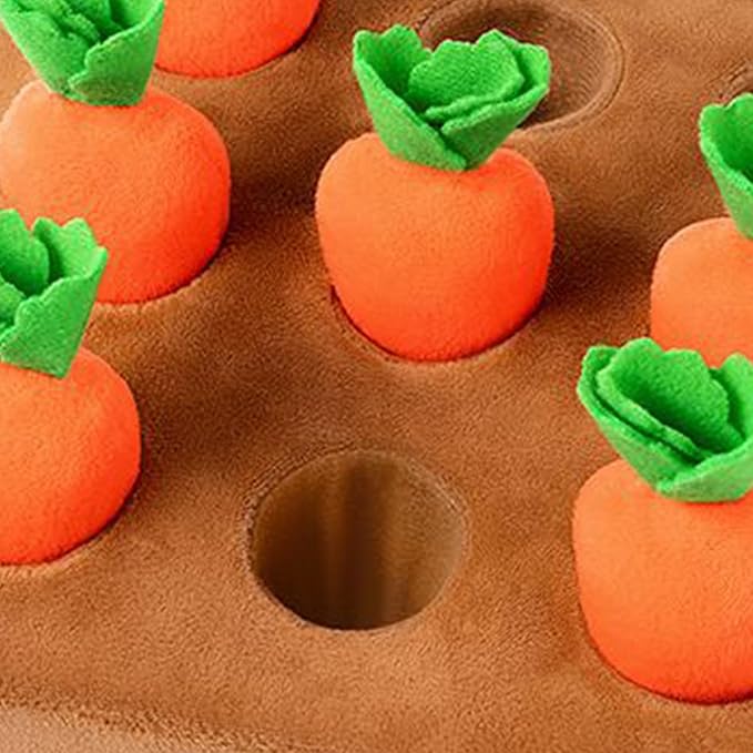 Pet Snuffle Mat, Interactive Feed Puzzle for Boredom, Plump Carrot Sniffing Game with 9 Carrots, Indoor Outdoor Stress Relief, for Small Medium Large Senior Kitten
