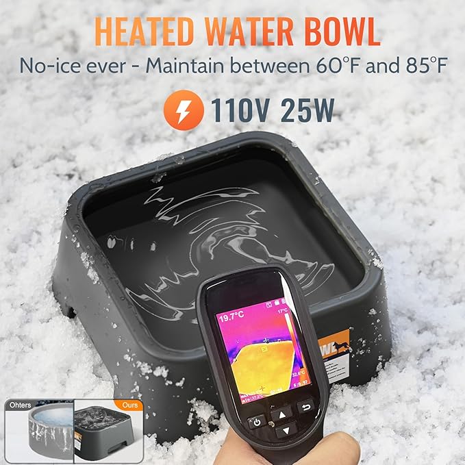 Heated Water Bowl for Outdoor Dogs Cats, 3.5L / 120oz Large Heated Pet Water Bowl with Chew Resistant Power Cord, Thermal-Bowl No-Freeze Heated Dog Water Dish for Winter, Rabbit Chicken Duck Bird Use