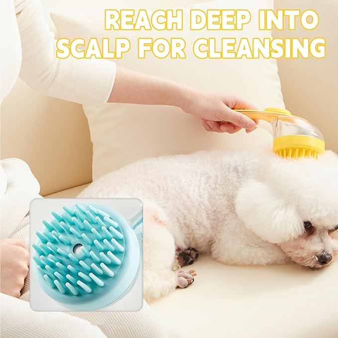 Pet Bath Brush,Dog Shampoo Brush Bubble Maker,New 2 in 1 Dog Bath Brush with Built-in Shampoo Dispenser,Bathing Dog Grooming Massage Brush for Showering Long and Short Haired Dogs and Cats(blue)