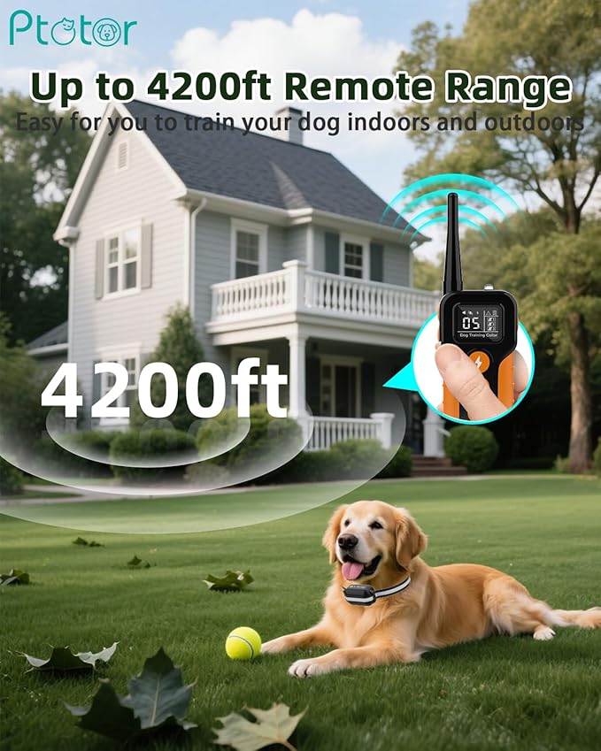 Dog Shock Collar - 4200Ft Dog Training Collar with Remote IPX7 Waterproof, Rechargeable E-Collar with Beep (1-9), Vibration(1-9), Safe Shock(1-16) for Large Medium Small Dogs