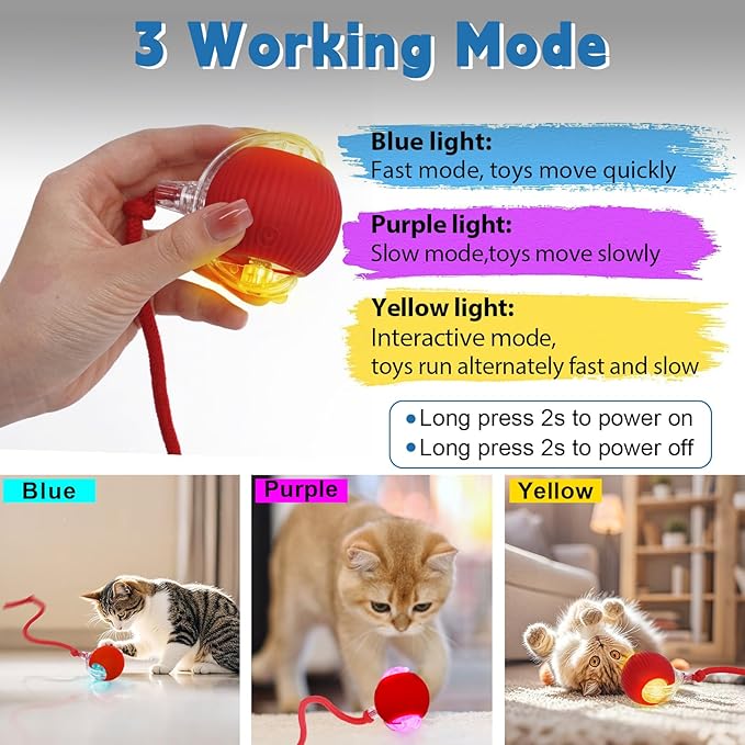 Moterej Interactive cat Toys for Indoor Cats, Speedy Tail 3.0 Cat Toy, Motion Activate cat Toy Ball，Automatic Toys for Bored Indoor Cats, Speedy Tail 2.0 Cat Toy, Rechargeabl(Red)