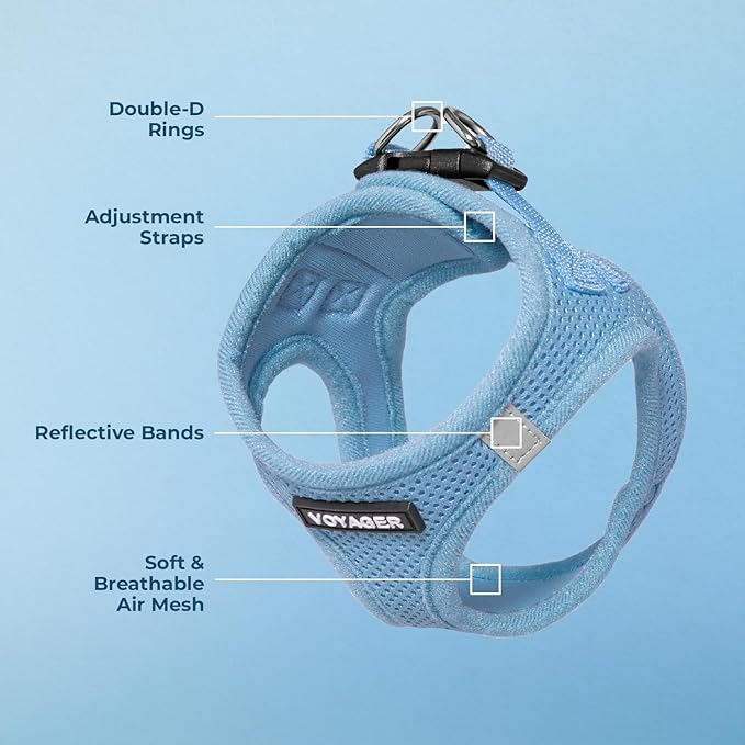 Best Pet Supplies Voyager Step-in Air Harness - All Weather Mesh, Reflective, No Pull Harness for Dogs, Cats - Secure with Hook & Loop Fastener, Buckle, Double D-Rings - Baby Blue, XL