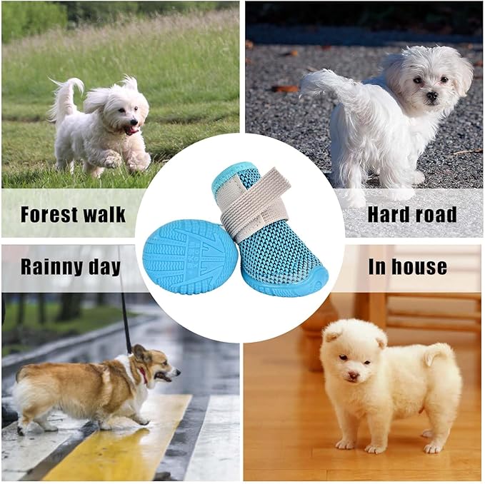 Soft Dog Shoes for Small Dogs, Anti-Slip Dog Boots for Winter Snowy Day, Summer Hot Pavement, Breathable Dog Paw Protectors for Outdoor Walking Running, Size 5, Blue