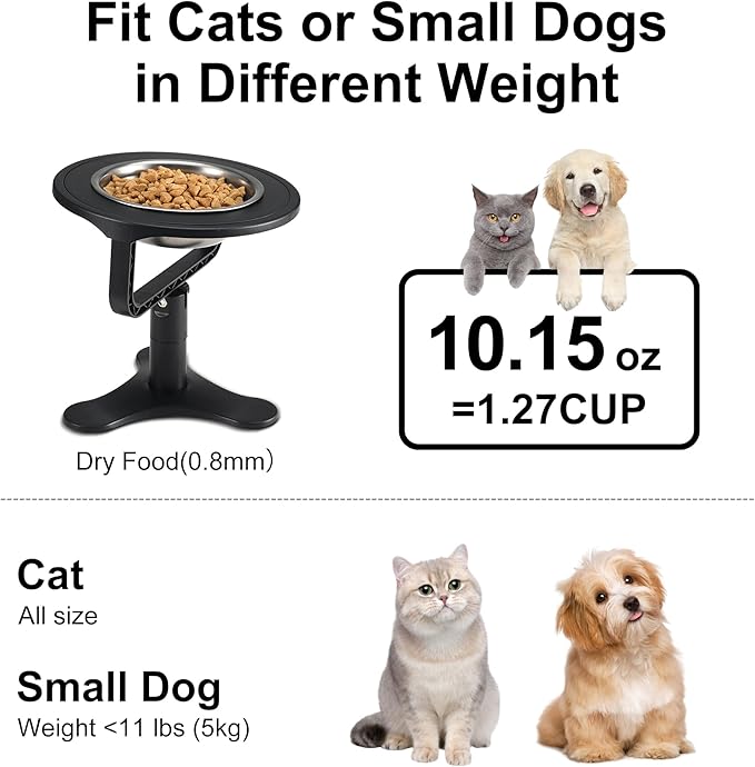 Raised Cat Bowls,Indoor Cats with Height-Adjustable Stand,Non-Slip Stainless Steel Bowls,15° Tilted Cat Food Bowls (2-Pack, Black)