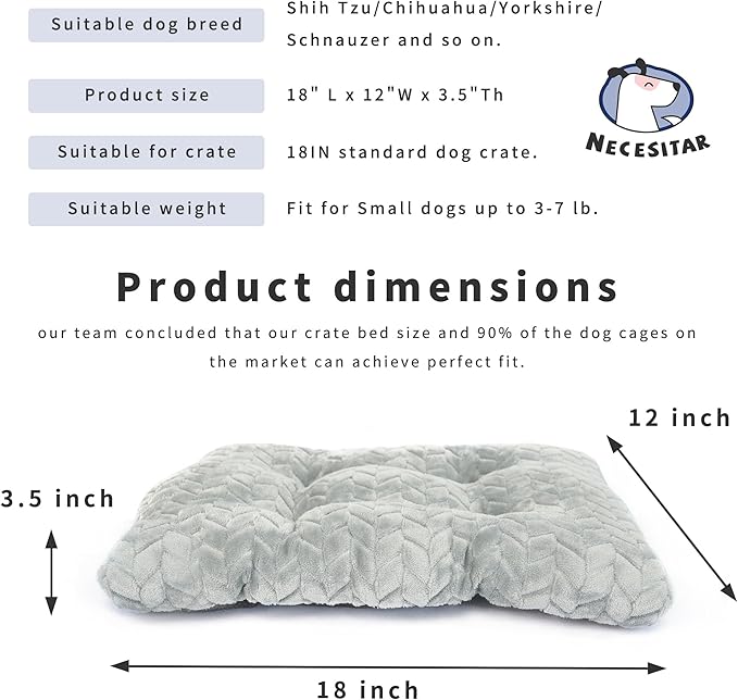 Small Dog Bed for Crate Washable 18 inch Dogs Mats for Sleeping,Up to 10 lbs Fluffy New Born Puppy for Carrier Tire Printing Gray XXS