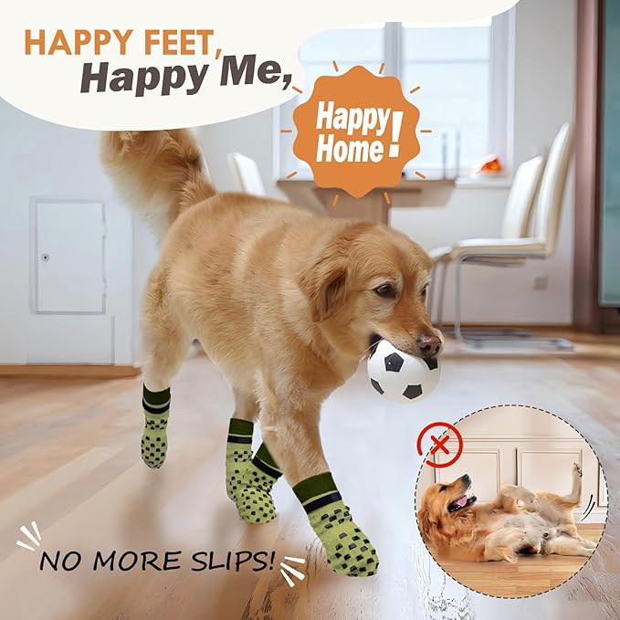 Non Slip Dog Socks to Prevent Licking Paws Grippy Socks for Senior Dog on Hardwood Floors Anti Slip Dog Socks for Christmas Holiday Double Side Paw Protector Prevent Scratching Green M