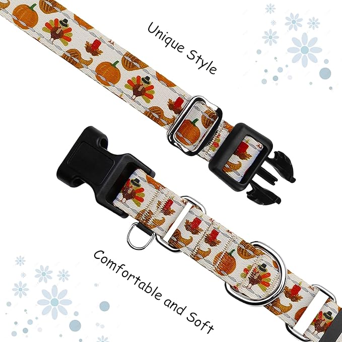 Thanksgiving Reflective Martingale Collar for Dogs with Quick Release Buckle Pumpkin Dog Collars (Yellow Chicken, Small)
