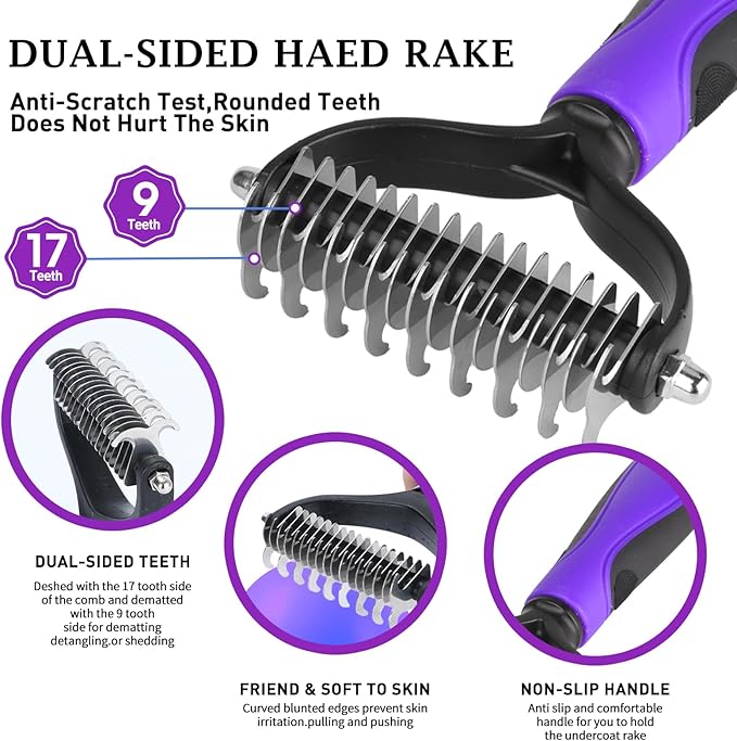 Dog Brush Kit - Self-Cleaning Slicker Brush with Bath Brush & Undercoat Rake | Deshedding Tools for Large - Small Dogs & Cats, Professional 3-in-1 Pet Grooming Set for Heavy Shedding, Green