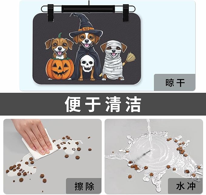 Dog Food Mat for Floors Absorbent,Quick Dry Cat Pet Feeding Placemats with Non Slip Rubber for Dog Food and Water Bowl, Pet Supplies for Dogs, Cats(30x45cm,Cute Puppy Dog with Pumpkin)