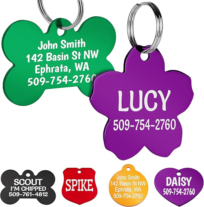 GoTags Dog Tags, Personalized Engraved Dog and Cat ID Tags for Pets, Custom Engraved on Both Sides, Various Shapes Including Bone, Round, Heart, Bow Tie, Star, and Badge (Flower, Small - Pack of 1)