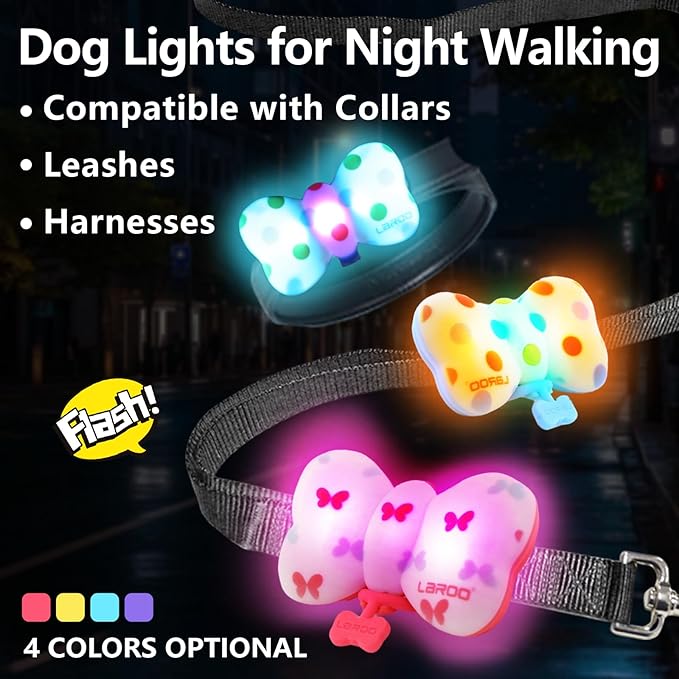 LaRoo Dog Collar Lights for Night Walking,USB-C Rechargeable Dog Lights，Only 12g for Small Dogs, 3 Modes Colored Lights,Waterproof LED Collar Charm for Nighttime Running,Pet Camping Essentials(Purple)