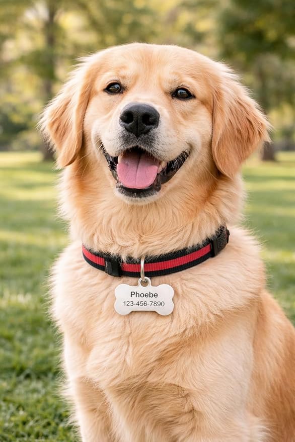 Custom Stainless Steel Dog Tag – Laser Engraved Pet ID Tag, Shiny Polished Metal, Lightweight & Affordable, Personalized for Dogs & Pets (Large, Silver)