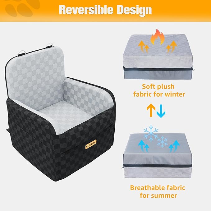 PETICON Waterproof Dog Car Seat for Small Medium Dogs, 6in Memory Foam Pet Booster Seat for Dogs up to 35 lbs with Pockets, Detachable Washable Pet Carseat with Y-Shape Safety Belt