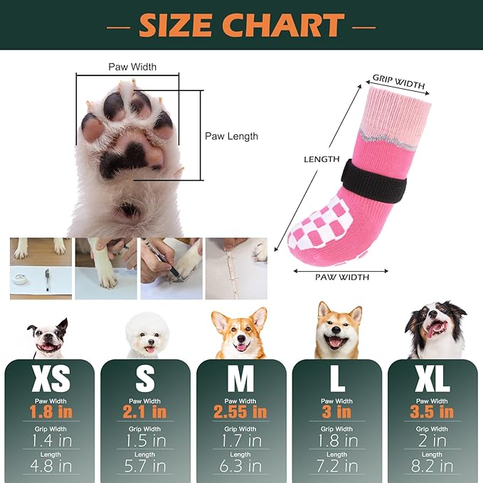 EXPAWLORER Dog Socks to Prevent Licking Paws with Grippers for Hardwood Floors Anti Slip, Reflective Dog Cold Winter Shoes Booties Boots & Paw Protectors with for Small Medium Large Senior Dogs XL