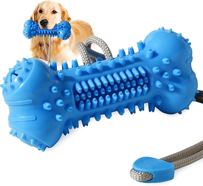 IPTPAS Dog Chew Toy for Aggressive Chewers, Durable Dental Cleaning Treat Toy, Food Dispensing Interactive Toy for Small, Medium & Large Dogs, Teeth Cleaning, Keep Busy, Tough Natural Rubber (Blue)