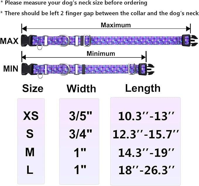 Reflective Martingale Collar for Dogs with Quick Release Buckle Cute No Pull Training Dog Collars (Purple Polka Dot, Large)