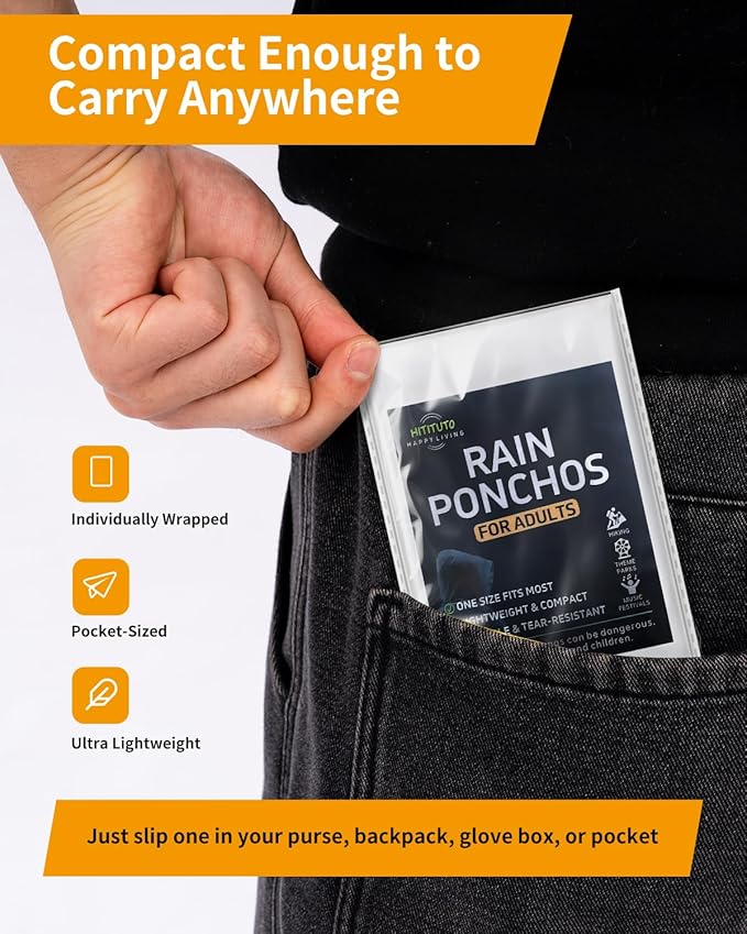 Hitituto Rain Ponchos Family Pack Kids– 6/12/24 Pack Disposable Poncho with Hood, Clear & Assorted Colors, Home Survival Kits