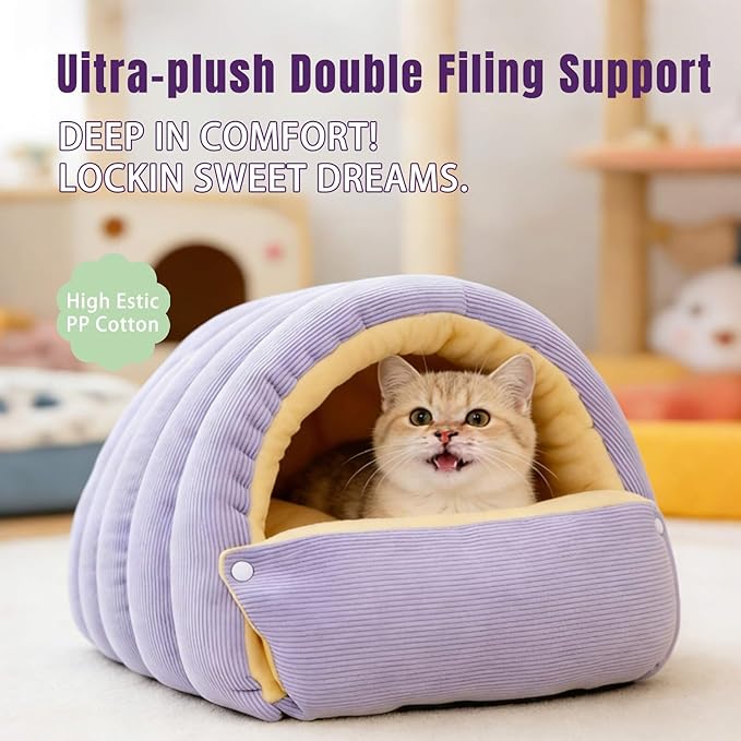 Cozy Monster Cat Bed Warm Enclosed Cat Bed Cave with Hooded Cover – Washable Cozy Plush Cats Tent for Indoor Cats & Small Dogs, Calming Winter Pet Nest