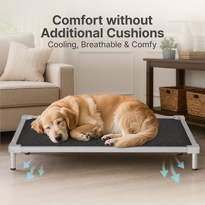 Chew Proof Elevated Dog Bed Small Size Dog, Aluminum Alloy Dogs Supplies Raised Cot for Cooling Indoor/Outdoor/Camping Use Indestructible & Washable Pet Bed for Crate-32.7"x 24.8" x 7"